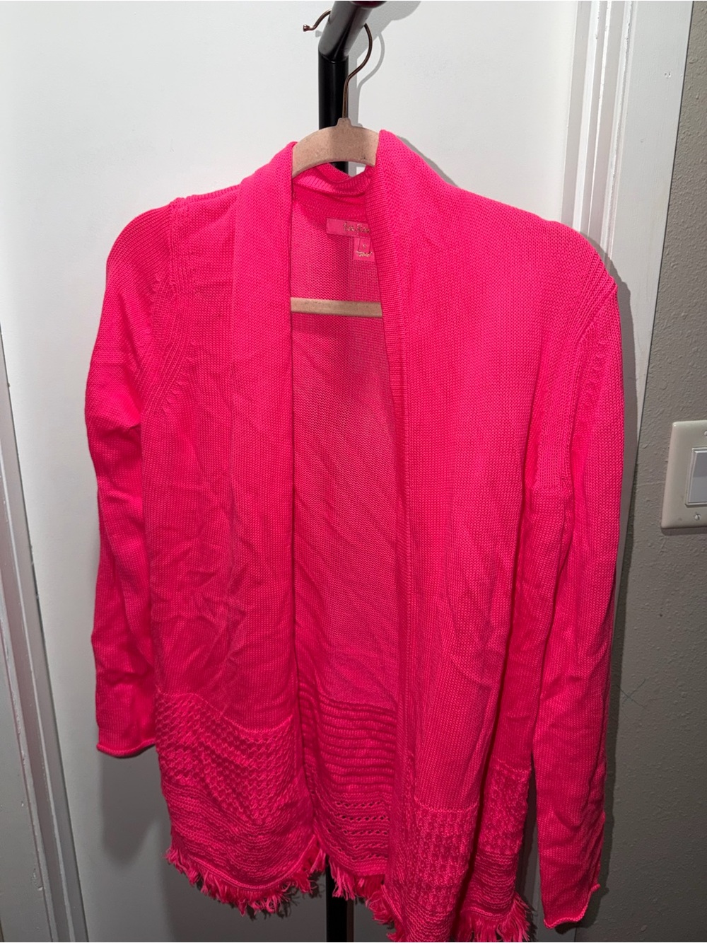 Lilly Pulitzer Hot Pink Open Front Knit Cardigan Sweater Size Small